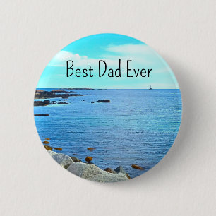 Best Dad Ever Blue Ocean Photo Azure Sky 6 Cm Round Badge