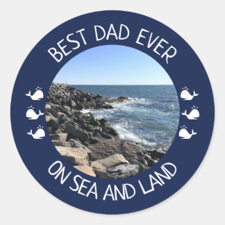 Best Dad Ever Blue Ocean Photo Classic Round Sticker