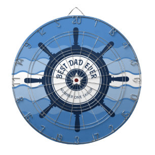Best Dad Ever Blue Ships Wheel and Waves Dartboard