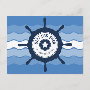 Best Dad Ever Blue Ships Wheel and Waves Postcard