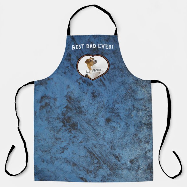 Best Dad Ever, Blue Solid colour Photo rusted meta Apron (Front)