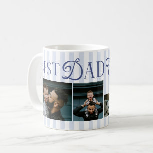 Best Dad Ever Blue Stripes 3 Photos Heart Gifts Coffee Mug