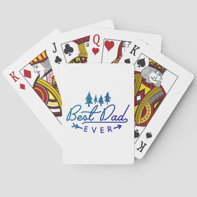 Best Dad Ever Blue Typography with Trees Playing Cards (Back)