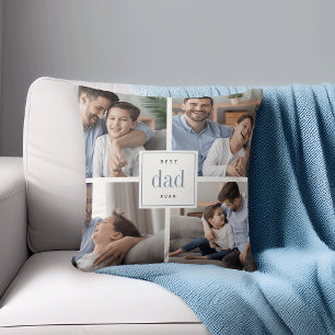 Best Dad Ever   Blue & White Kids Photo Collage Cushion