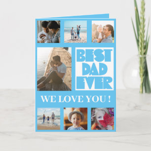 Best Dad Ever Blue & White Photo Collage Card