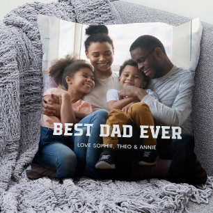 Best Dad Ever   Bold Modern Text and Two Photos Cushion