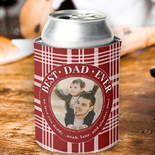 Best Dad Ever Buffalo Plaid Custom Photo Fathers Can Cooler