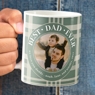 Best Dad Ever Buffalo Plaid Custom Photo Fathers Coffee Mug