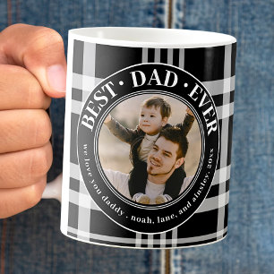 Best Dad Ever Buffalo Plaid Custom Photo Fathers Coffee Mug