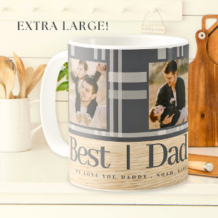 Best Dad Ever Buffalo Plaid Wood Photo Fathers Day Large Coffee Mug