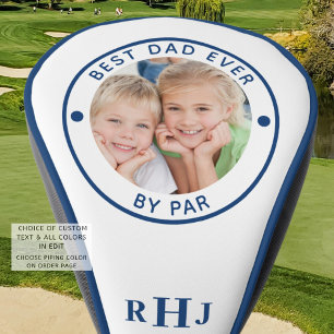 BEST DAD EVER BY PAR Photo Monogram Blue Golf Head Cover