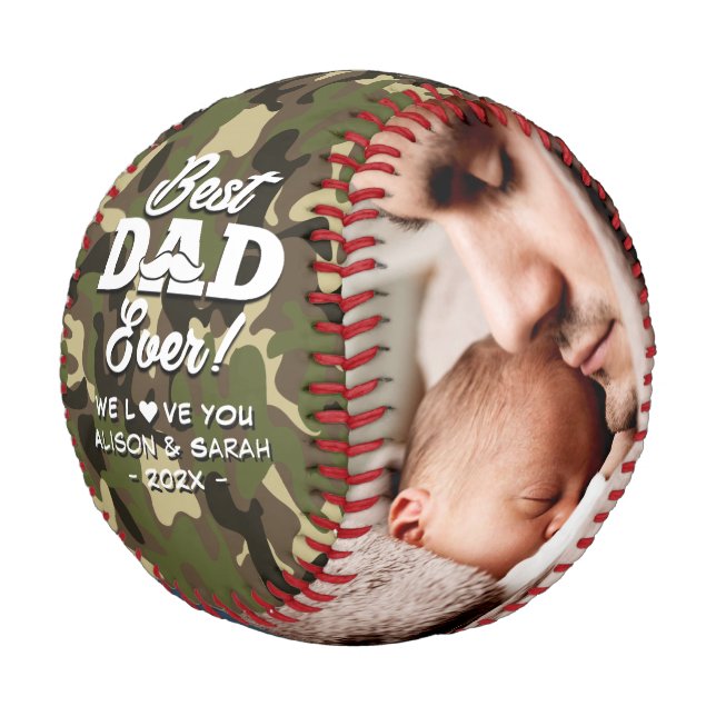 Best Dad Ever Camouflage Military Father Photos Baseball (Angled)
