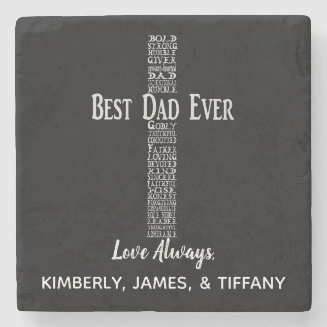 Best Dad Ever Christian Cross Stone Coaster (Front)