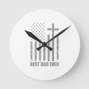 Best Dad Ever Christian Patriotic Dad USA Flag Fat Round Clock