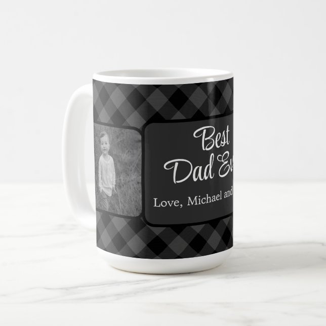 Best Dad ever Christmas classic grey Plaid  Coffee Mug (Front Left)