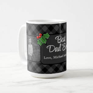 Best Dad ever Christmas classic grey Plaid Holly  Coffee Mug