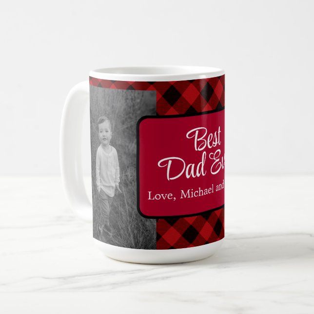 Best Dad ever Christmas classic red Plaid Holly  Coffee Mug (Front Left)