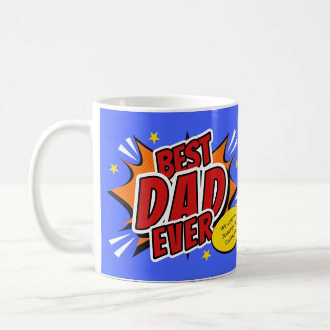 Best Dad Ever Comic Superhero Fathers Day Coffee Mug (Left)