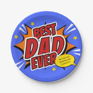 Best Dad Ever Comic Superhero Fathers Day Paper Plate