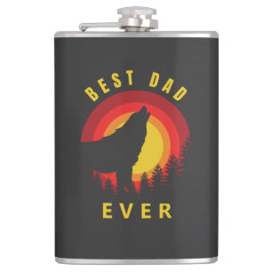 "Best Dad Ever" Coyote Wolf Sunrise Hip Flask