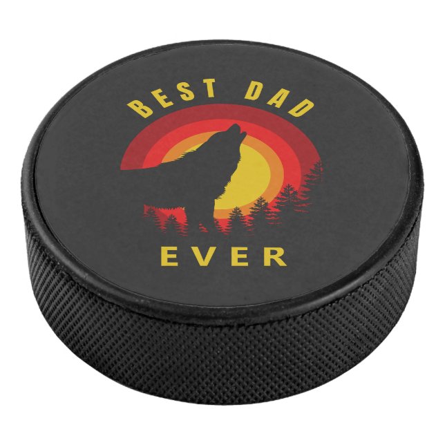"Best Dad Ever" Coyote Wolf Sunrise Hockey Puck (3/4)