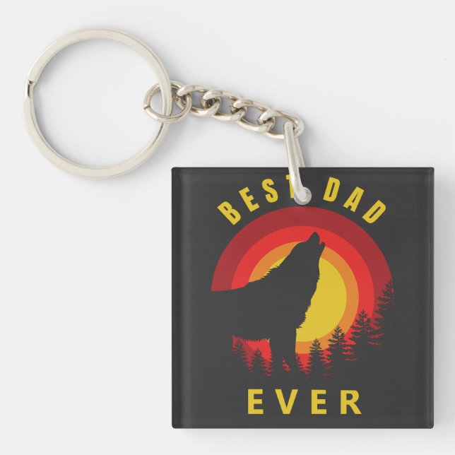 "Best Dad Ever" Coyote Wolf Sunrise Key Ring (Front)