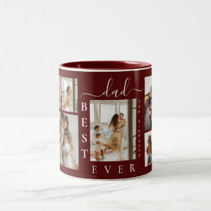 Best Dad Ever Custom 6 Photo Collage Burgundy Two-Tone Coffee Mug