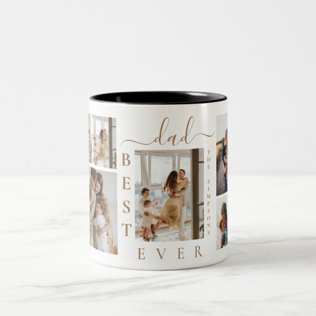 Best Dad Ever Custom 6 Photo Collage Two-Tone Coffee Mug (Center)