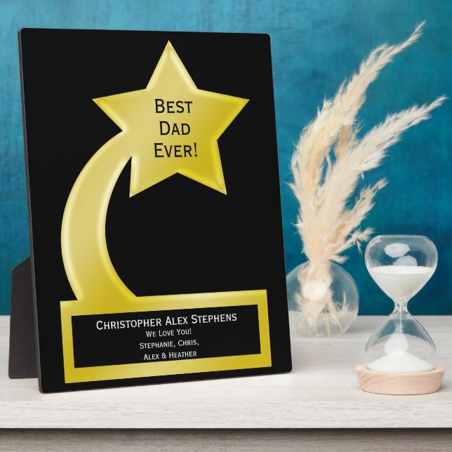 Best Dad Ever Custom Award Plaque, Gold Star Plaque (Side)