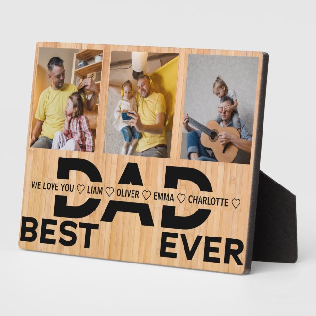 Best Dad Ever Custom Family 3 Photo Collage Plaque (Side)