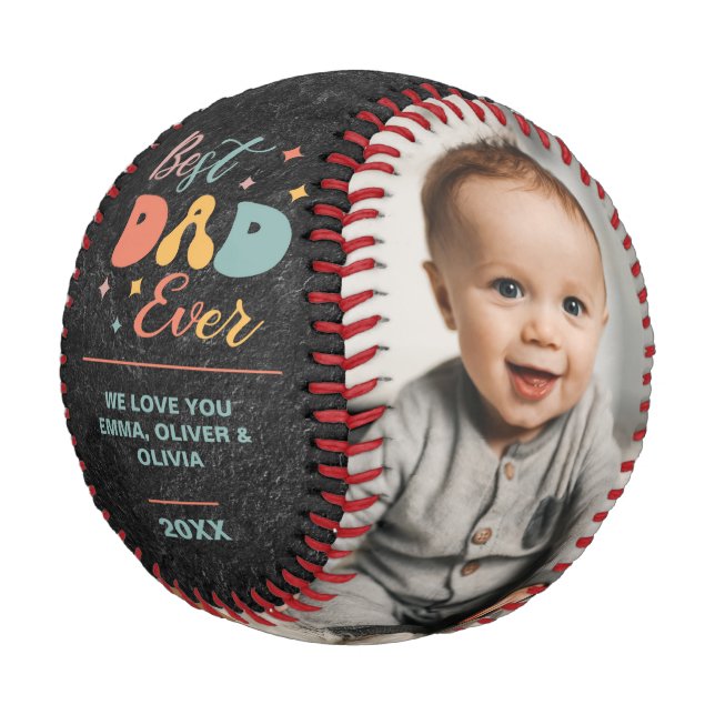 Best Dad Ever Custom Family Photo, Children's Name Baseball (Angled)