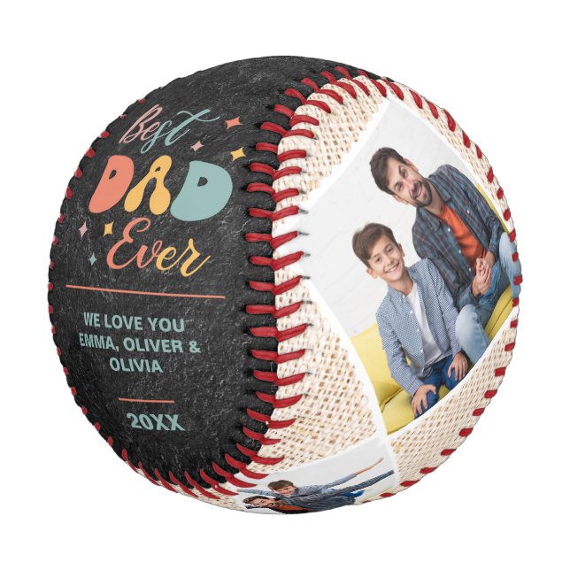 Best Dad Ever Custom Family Photo, Children's Name Baseball (Angled)