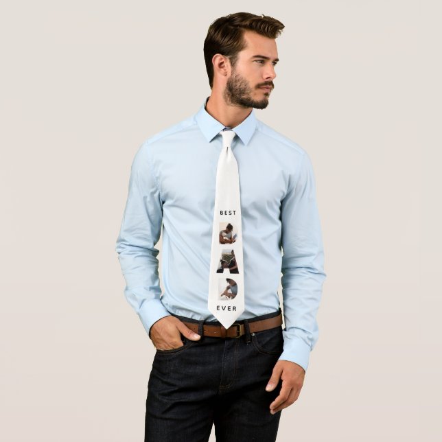 Best Dad Ever Custom Fathers Day Photo Collage Tie (In Situ)