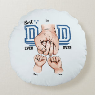 Best Dad Ever Custom Fist Bump - Two Kids Round Cushion