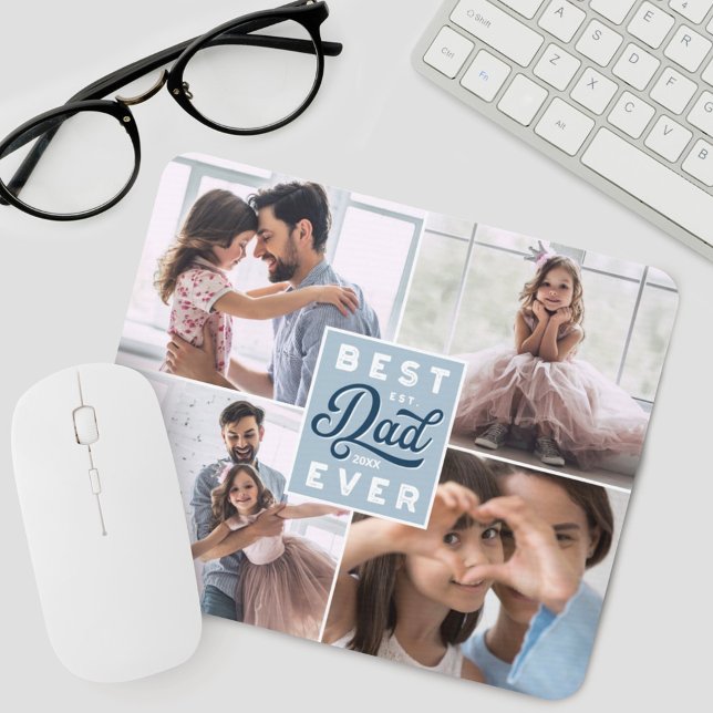 Best Dad Ever | Custom Four Photo Family Collage Mouse Mat (Creator Uploaded)