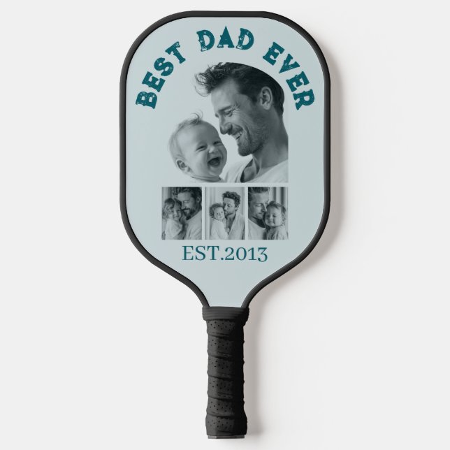 Best Dad Ever Custom Multi Photo Collage Pickleball Paddle (Front)