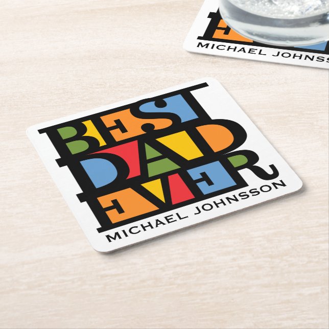 BEST DAD EVER custom name & colour coasters (Angled)