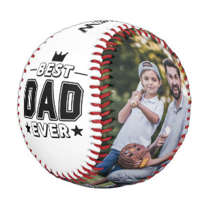Best Dad Ever Custom Name modern 2 Photo Baseball