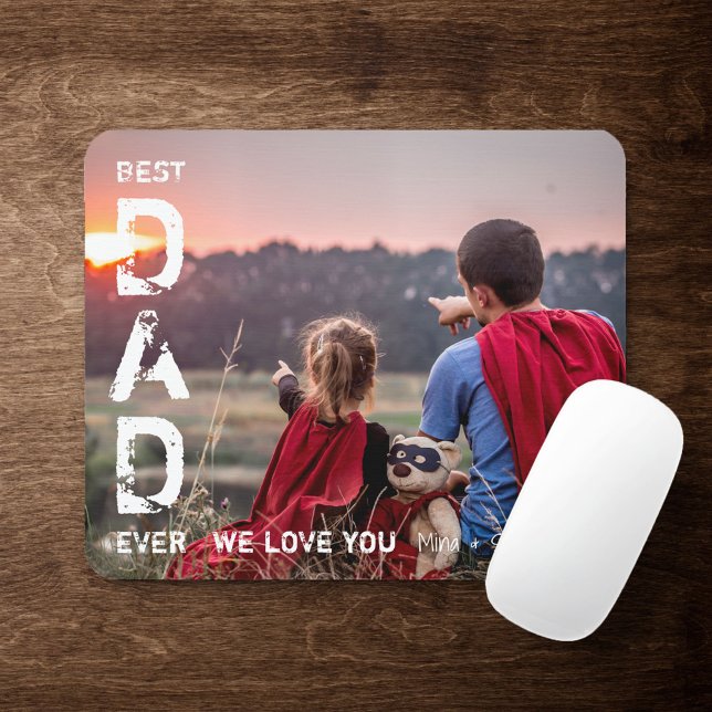 Best Dad Ever Custom Name Photo Cool Father's Day Mouse Mat (Creator Uploaded)