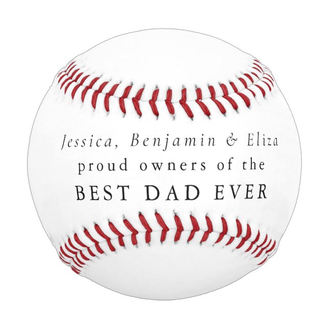 Best Dad Ever Custom Names Typography Baseball (Front)