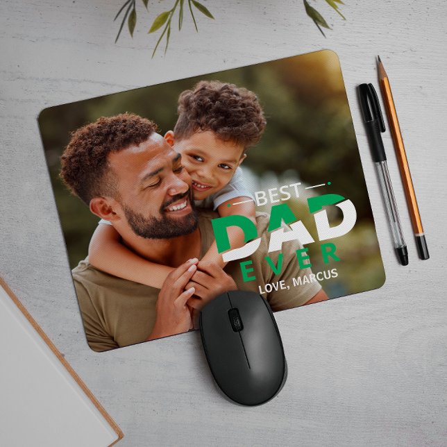 BEST DAD EVER CUSTOM PHOTO AND NAME GREEN WHITE MOUSE MAT (Creator Uploaded)