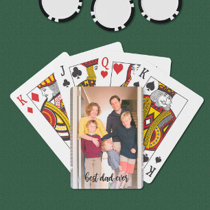Best Dad Ever Custom Photo Black Script Playing Cards