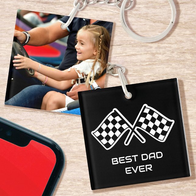 Best Dad Ever Custom Photo Car Flags Black White Key Ring (Creator Uploaded)