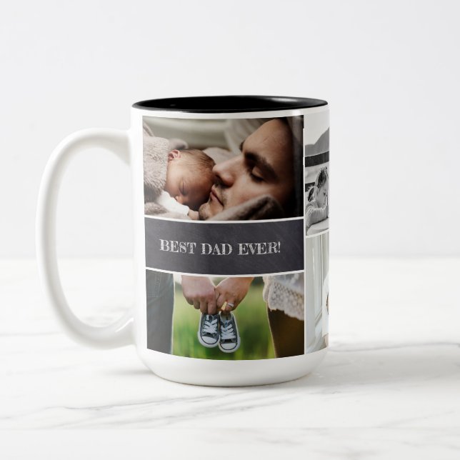 Best Dad Ever Custom Photo Collage Daddy Two-Tone Coffee Mug (Left)