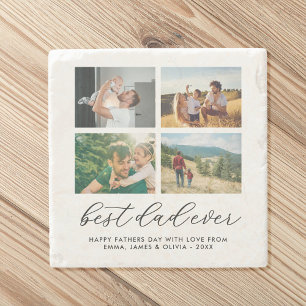 Best Dad Ever Custom Photo Collage Stone Coaster