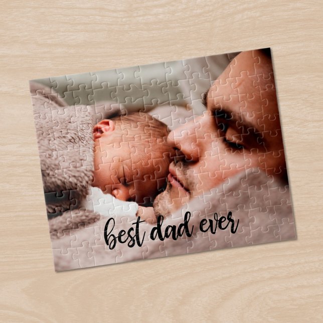Best Dad Ever Custom Photo Modern Black Script Jigsaw Puzzle (Best Dad Ever Custom Photo Modern Black Script Jigsaw Puzzle, in situ)