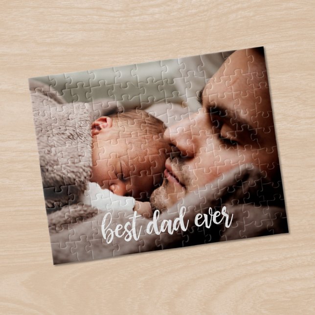 Best Dad Ever Custom Photo Modern White Script Jigsaw Puzzle (Best Dad Ever Custom Photo Modern White Script Jigsaw Puzzle, in situ)