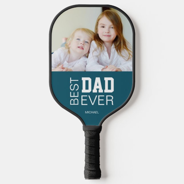 Best Dad Ever Custom Photo Name Pickleball Paddle (Front)