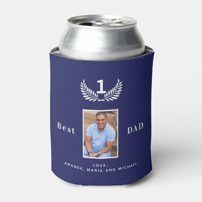 Best dad ever custom photo navy blue white names can cooler (Can Front)