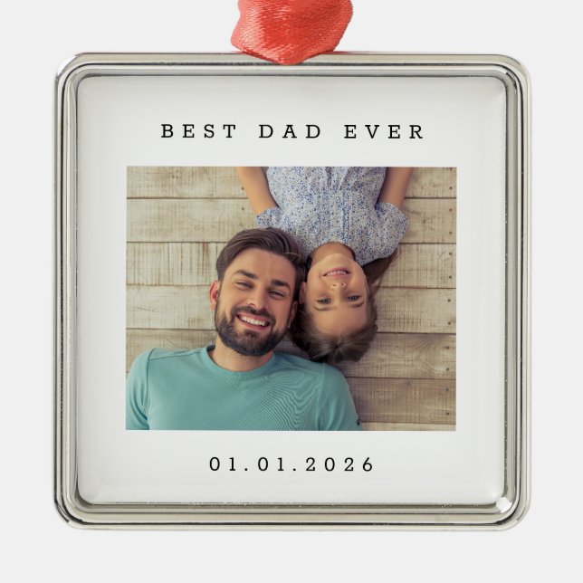 Best Dad Ever Custom Photo Simple Metal Tree Decoration (Front)